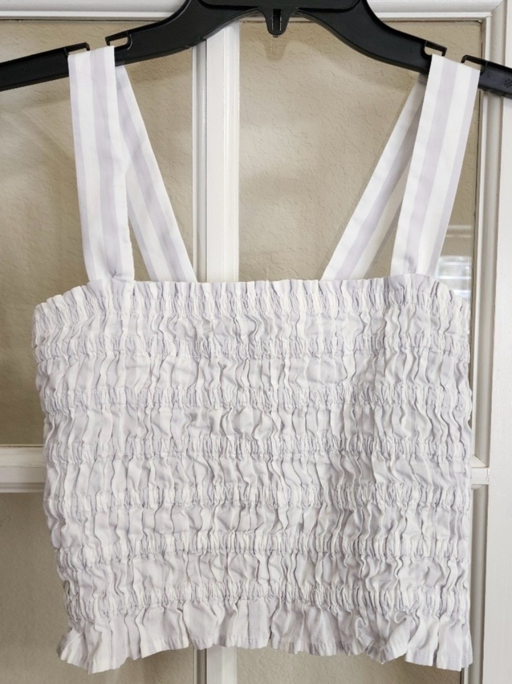 J. Crew White Smocked Crop Tank with Striped Straps